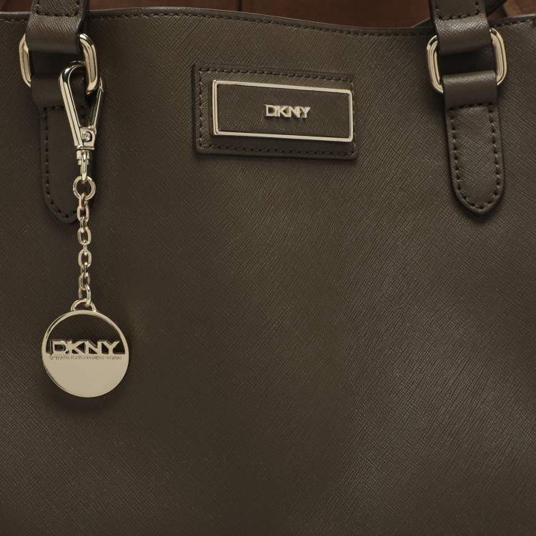 Pre Owned Dkny Dark Khaki Saffiano Leather Tote