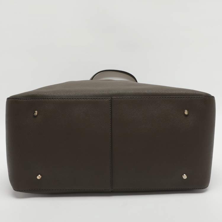 Pre Owned Dkny Dark Khaki Saffiano Leather Tote