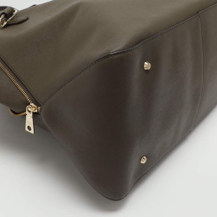 Pre Owned Dkny Dark Khaki Saffiano Leather Tote