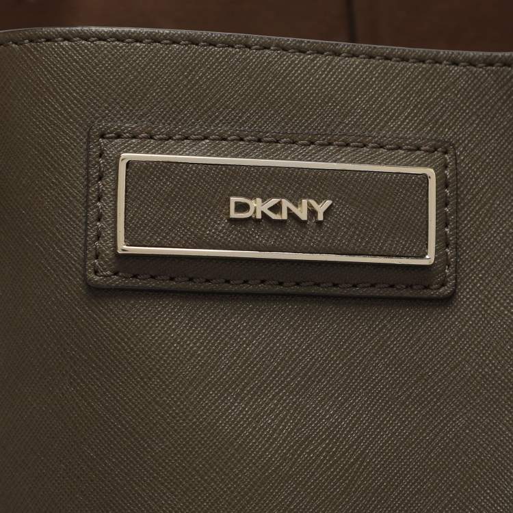 Pre Owned Dkny Dark Khaki Saffiano Leather Tote