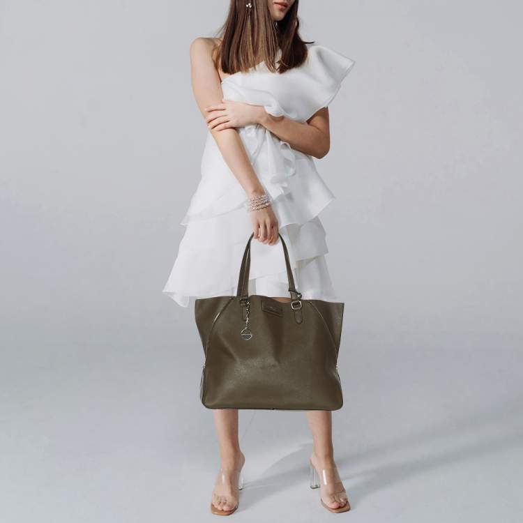 Pre Owned Dkny Dark Khaki Saffiano Leather Tote
