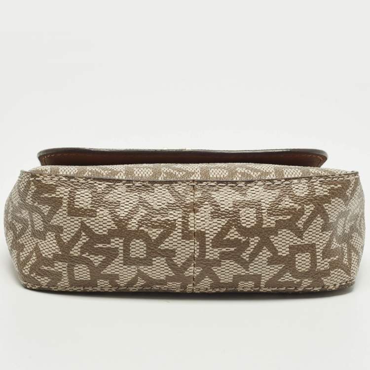 مملوكة مسبقًا DKNY Brown/Beige Signature Coated Canvas and Saffiano Leather Chain Mini Crossbody Bag
