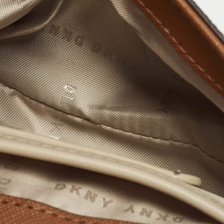 مملوكة مسبقًا DKNY Brown/Beige Signature Coated Canvas and Saffiano Leather Chain Mini Crossbody Bag