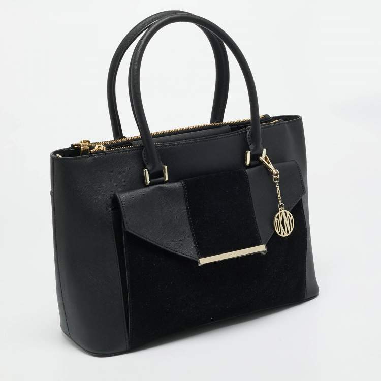 Pre Owned DKNY Bryant Park Black Saffiano Leather and Suede Tote