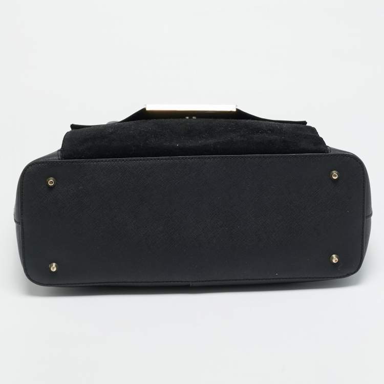 Pre Owned DKNY Bryant Park Black Saffiano Leather and Suede Tote