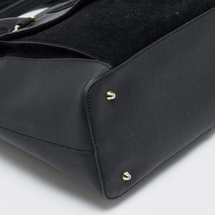Pre Owned DKNY Bryant Park Black Saffiano Leather and Suede Tote
