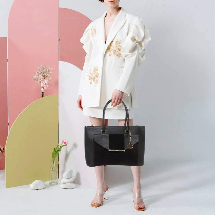 Pre Owned DKNY Bryant Park Black Saffiano Leather and Suede Tote