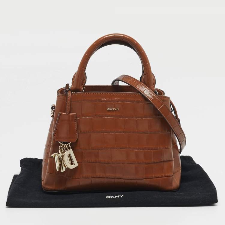 Pre Owned Dkny Paige Brown Croc Embossed Leather Tote