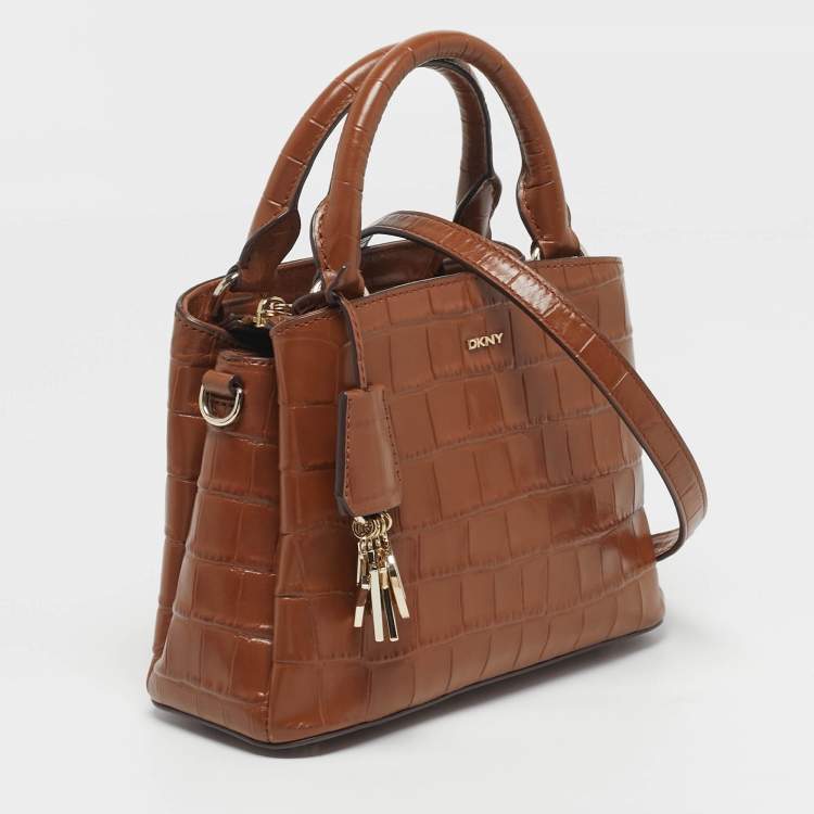 Pre Owned Dkny Paige Brown Croc Embossed Leather Tote