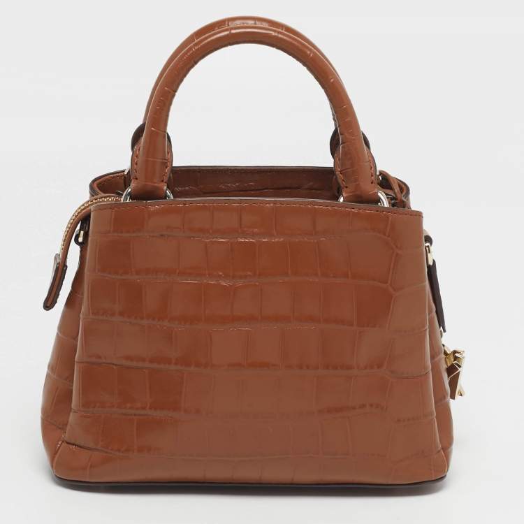 Pre Owned Dkny Paige Brown Croc Embossed Leather Tote