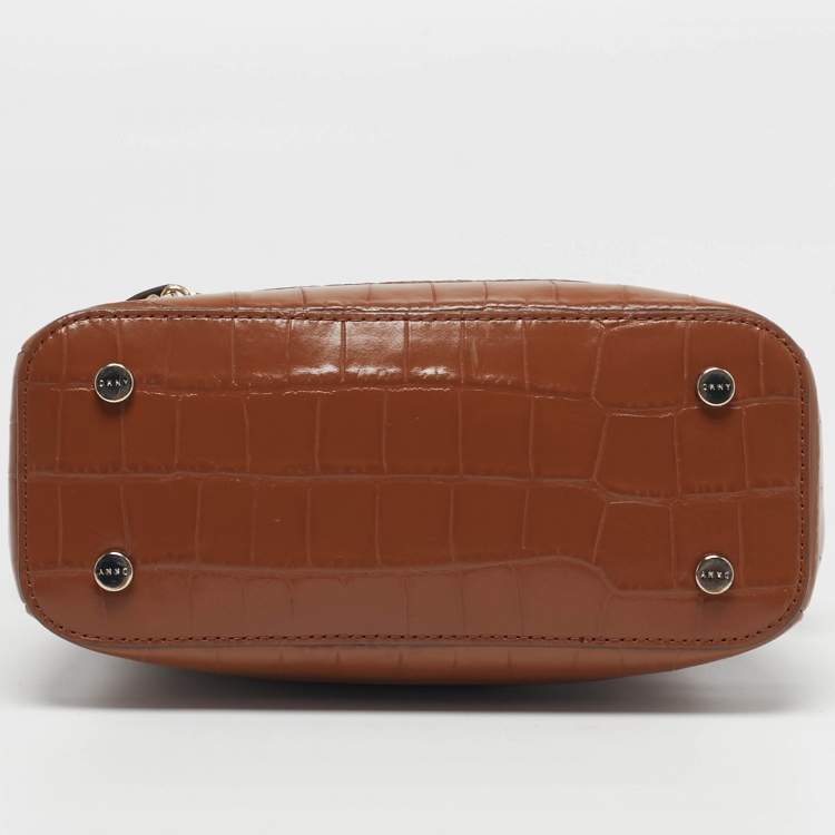 Pre Owned Dkny Paige Brown Croc Embossed Leather Tote