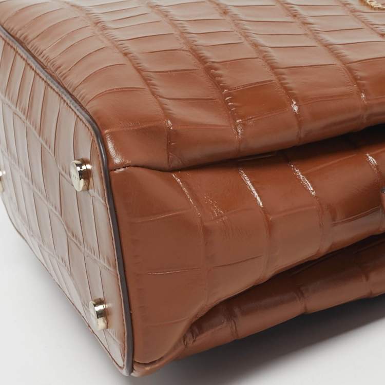 Pre Owned Dkny Paige Brown Croc Embossed Leather Tote