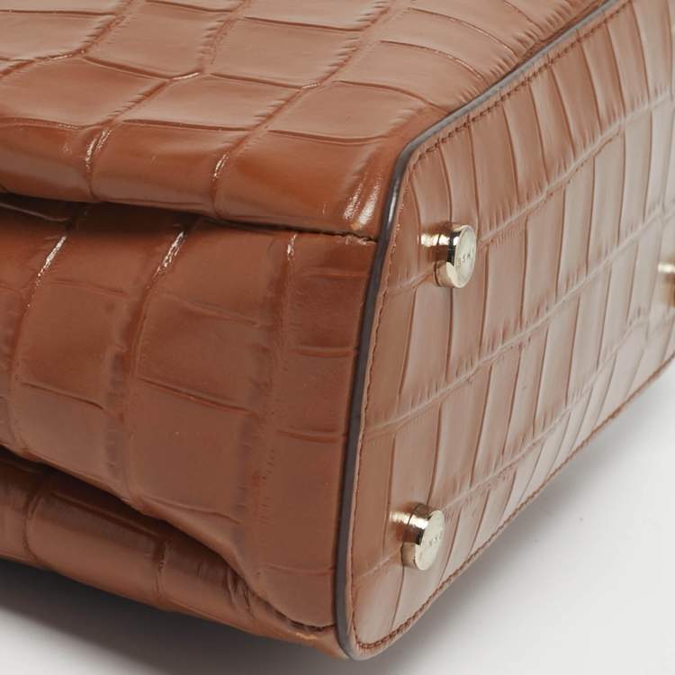 Pre Owned Dkny Paige Brown Croc Embossed Leather Tote