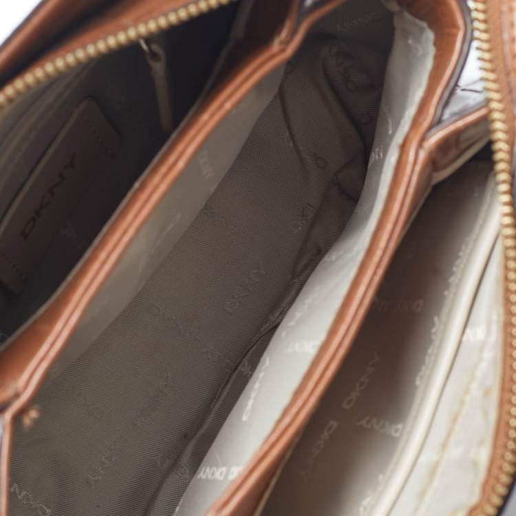 Pre Owned Dkny Paige Brown Croc Embossed Leather Tote