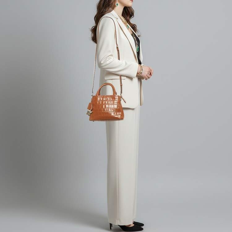 Pre Owned Dkny Paige Brown Croc Embossed Leather Tote