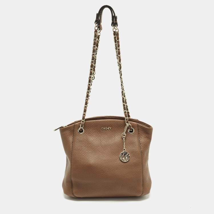 Pre Owned Dkny Brown Leather Chain Shoulder Bag