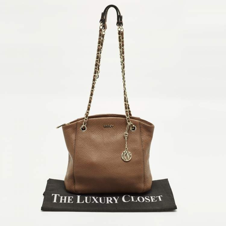 Pre Owned Dkny Brown Leather Chain Shoulder Bag