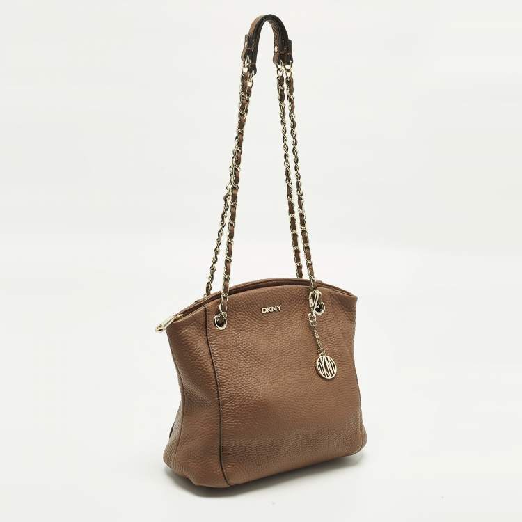 Pre Owned Dkny Brown Leather Chain Shoulder Bag