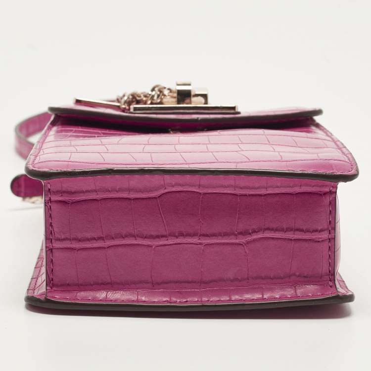 Pre Owned DKNY Elissa Fuchsia Croc Embossed PVC Crossbody Bag