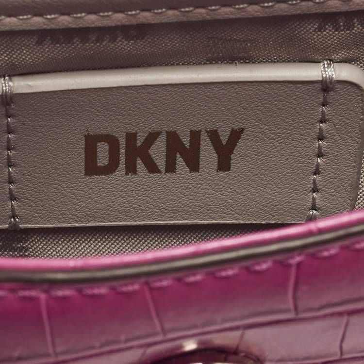 Pre Owned DKNY Elissa Fuchsia Croc Embossed PVC Crossbody Bag