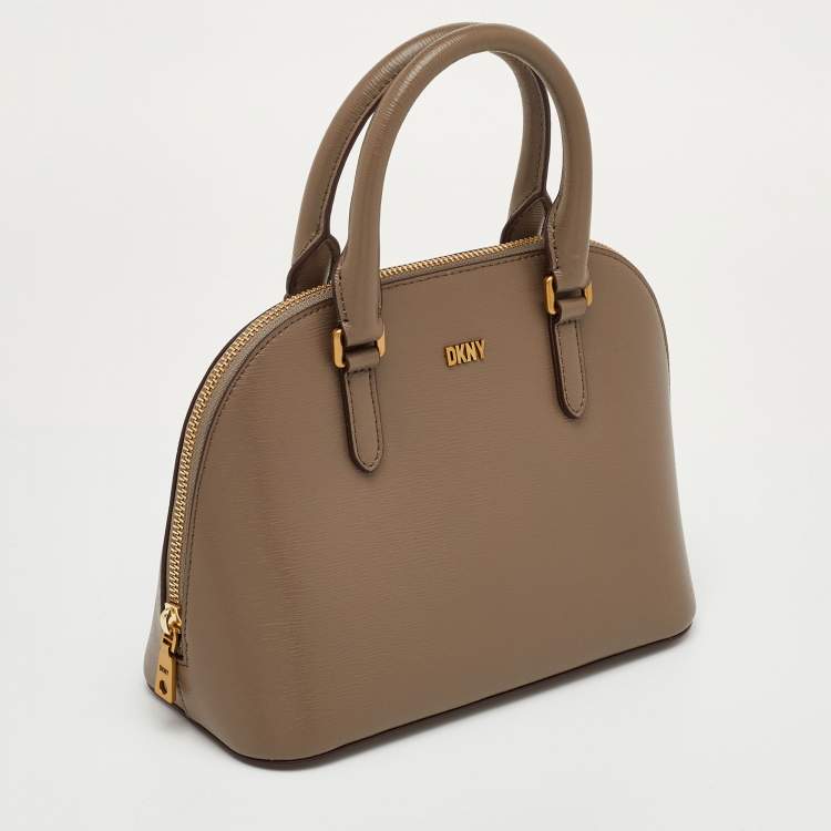 Pre Owned DKNY Taupe Brown Leather Top Zip Dome Satchel