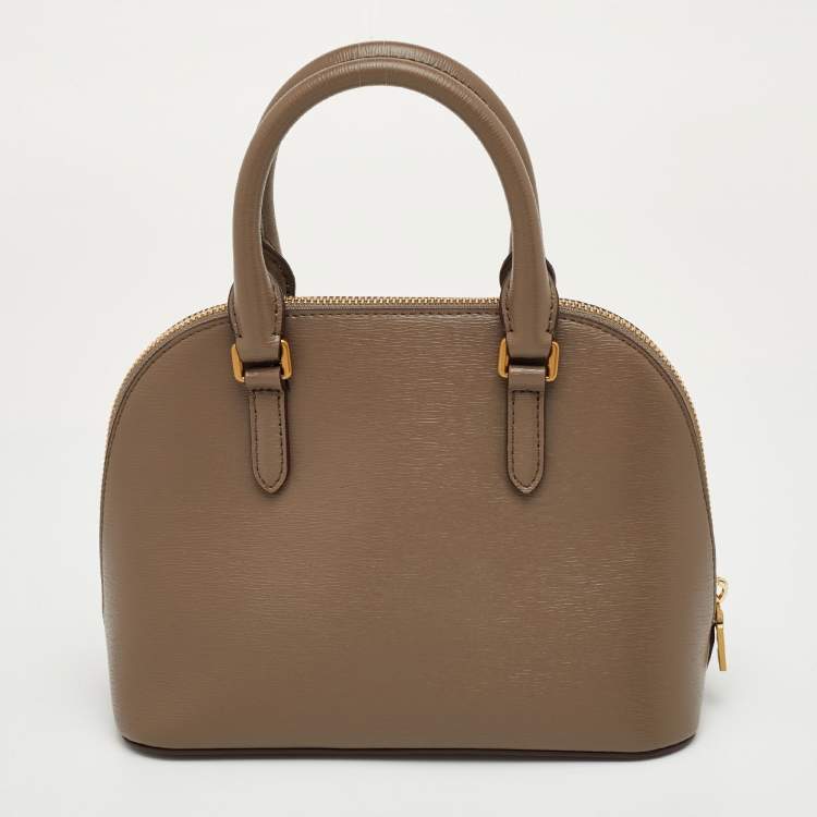 Pre Owned DKNY Taupe Brown Leather Top Zip Dome Satchel