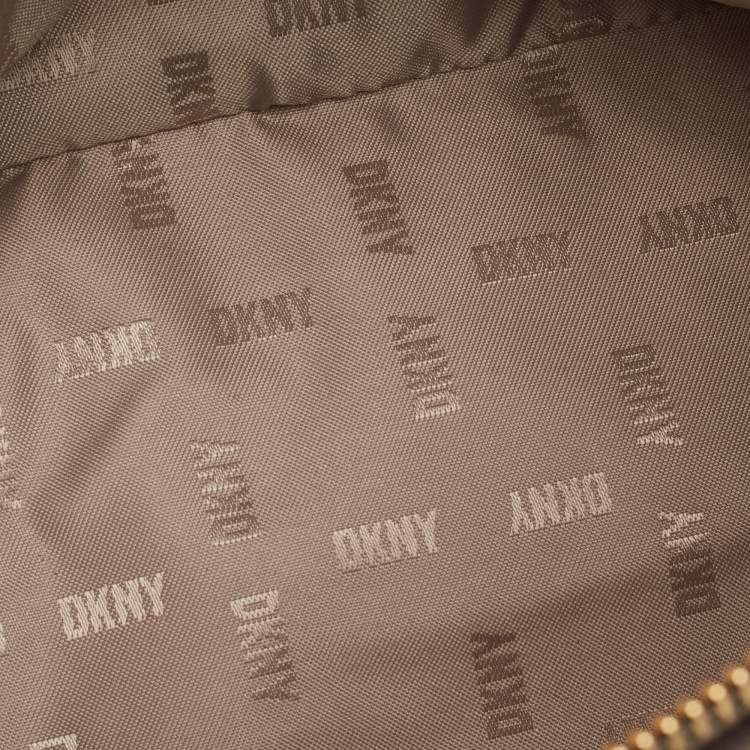 Pre Owned DKNY Taupe Brown Leather Top Zip Dome Satchel