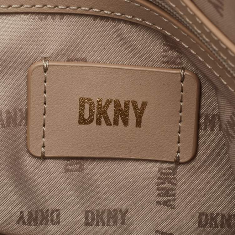 Pre Owned DKNY Taupe Brown Leather Top Zip Dome Satchel