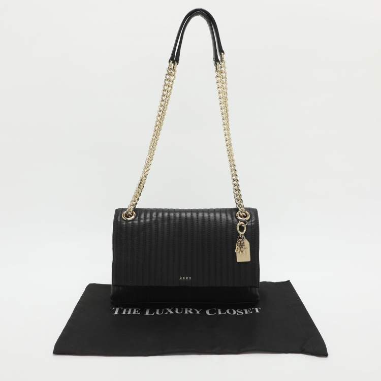 Pre Owned Dkny Black Pinstripe Quilted Leather Shoulder Bag