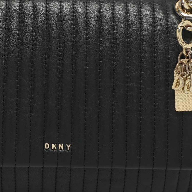Pre Owned Dkny Black Pinstripe Quilted Leather Shoulder Bag