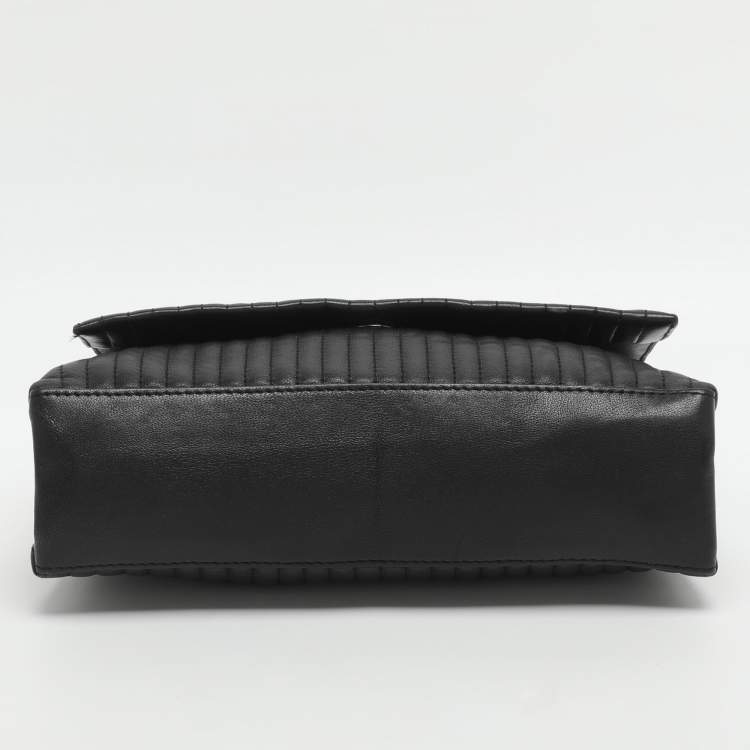 Pre Owned Dkny Black Pinstripe Quilted Leather Shoulder Bag