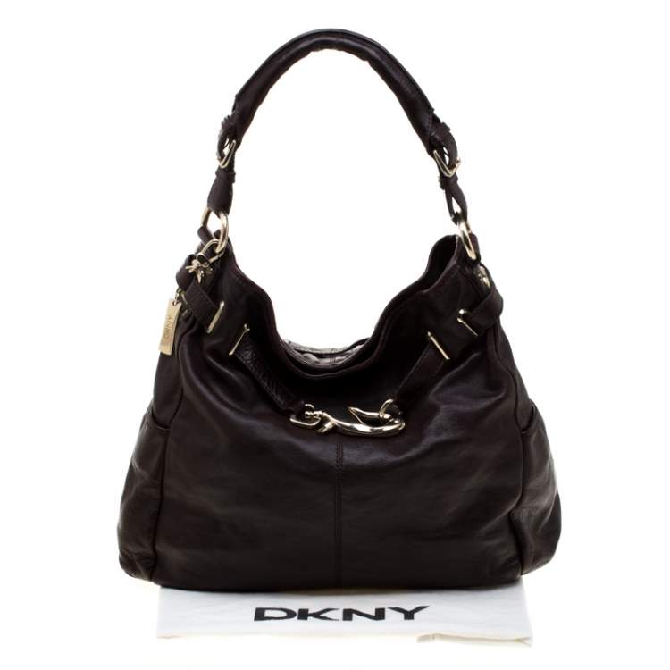 Pre Owned DKNY Dark Brown  Leather Hobo 