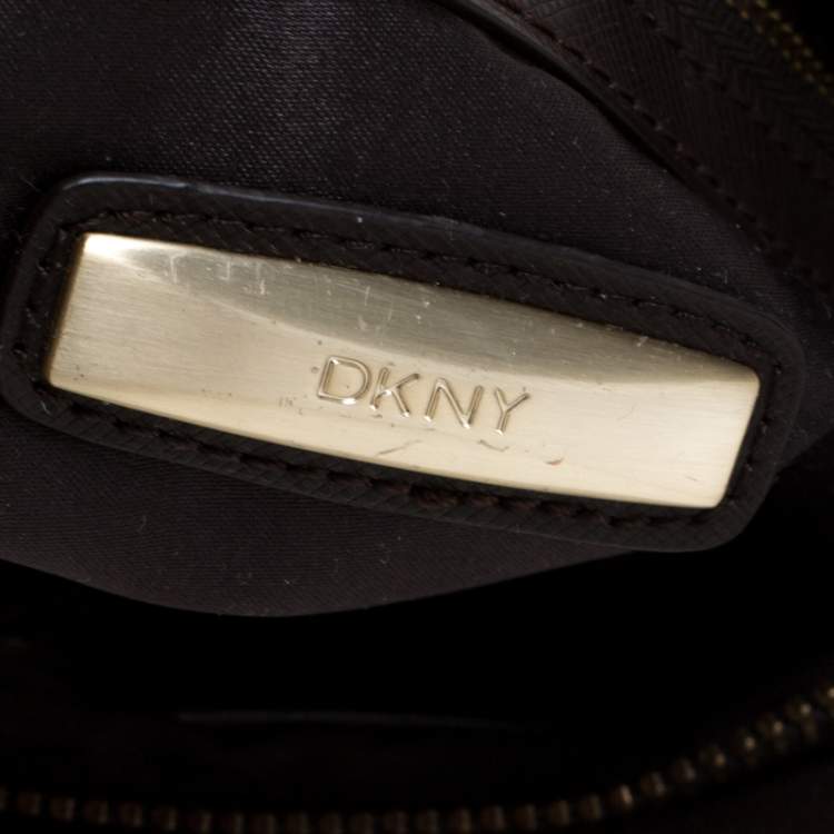 Pre Owned DKNY Beige/Copper Signature Canvas and Leather Shoulder Bag