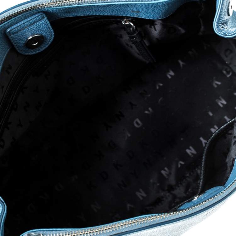 Pre Owned Dkny Blue Leather Double Zip Tote