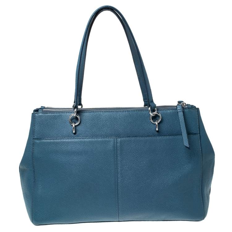 Pre Owned Dkny Blue Leather Double Zip Tote