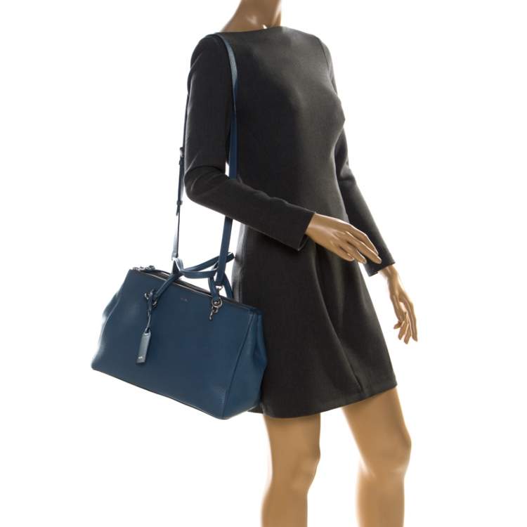 Pre Owned Dkny Blue Leather Double Zip Tote