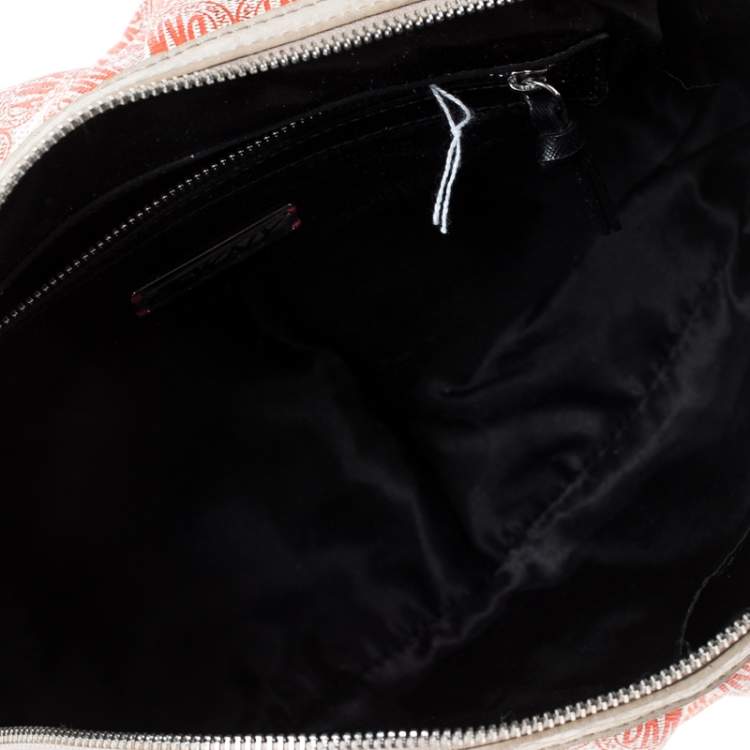 Pre Owned DKNY Red/White Signature PVC and Leather Dome Satchel