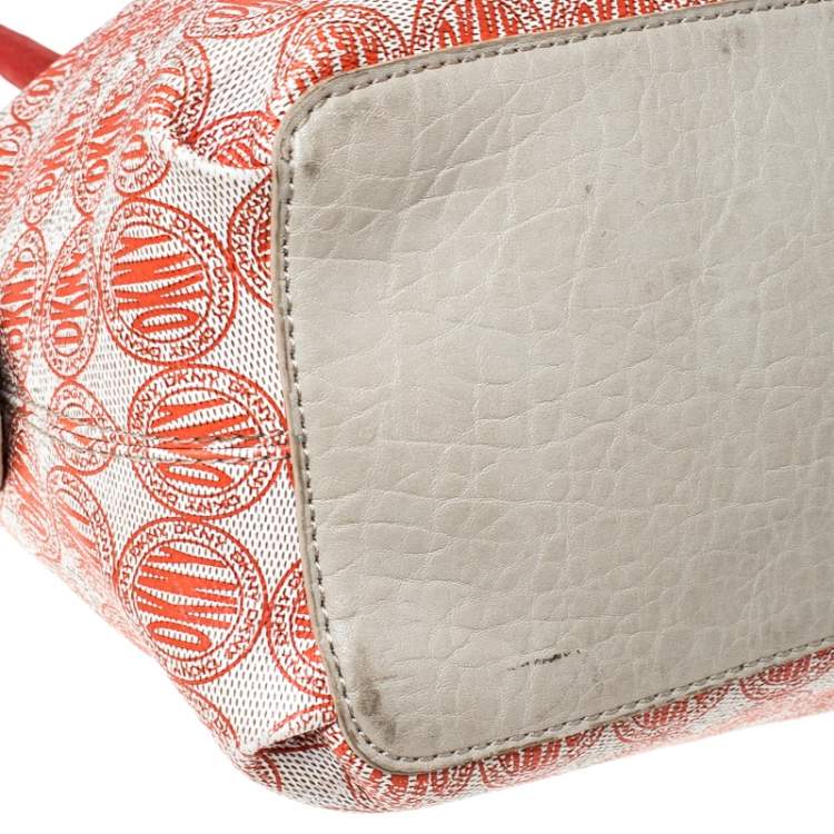 Pre Owned DKNY Red/White Signature PVC and Leather Dome Satchel