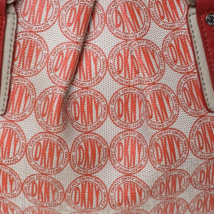 Pre Owned DKNY Red/White Signature PVC and Leather Dome Satchel
