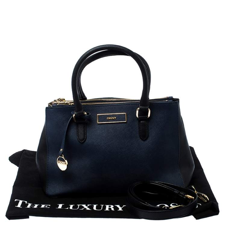 Pre Owned Dkny Blue/Black Saffiano Leather Tote