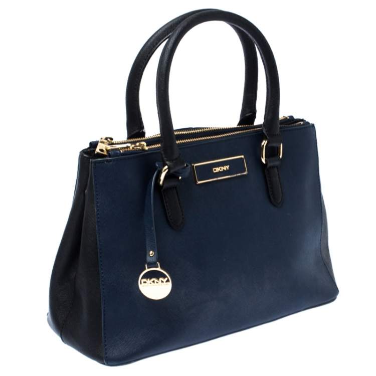 Pre Owned Dkny Blue/Black Saffiano Leather Tote
