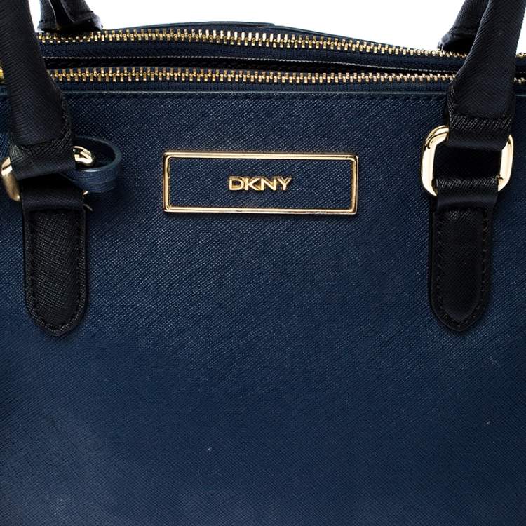 Pre Owned Dkny Blue/Black Saffiano Leather Tote