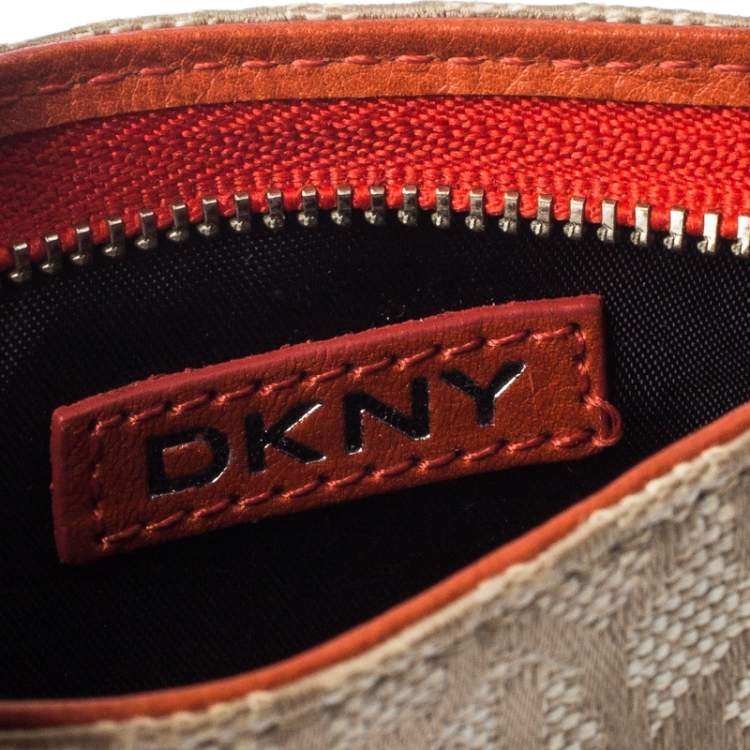 Pre Owned DKNY Orange/Beige Canvas and Leather Chain Purse
