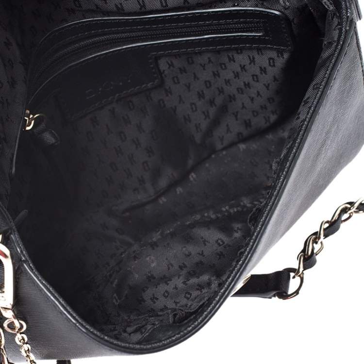 Pre Owned DKNY Black Leather Bryant Flap Crossbody Bag