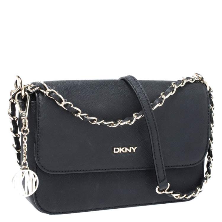 Pre Owned DKNY Black Leather Bryant Flap Crossbody Bag