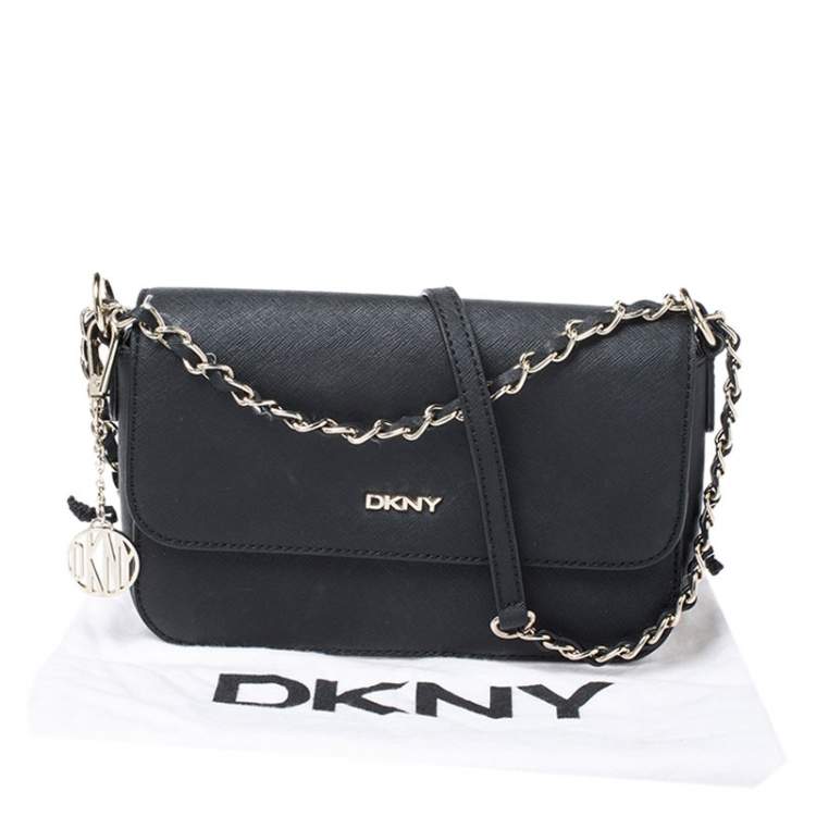 Pre Owned DKNY Black Leather Bryant Flap Crossbody Bag