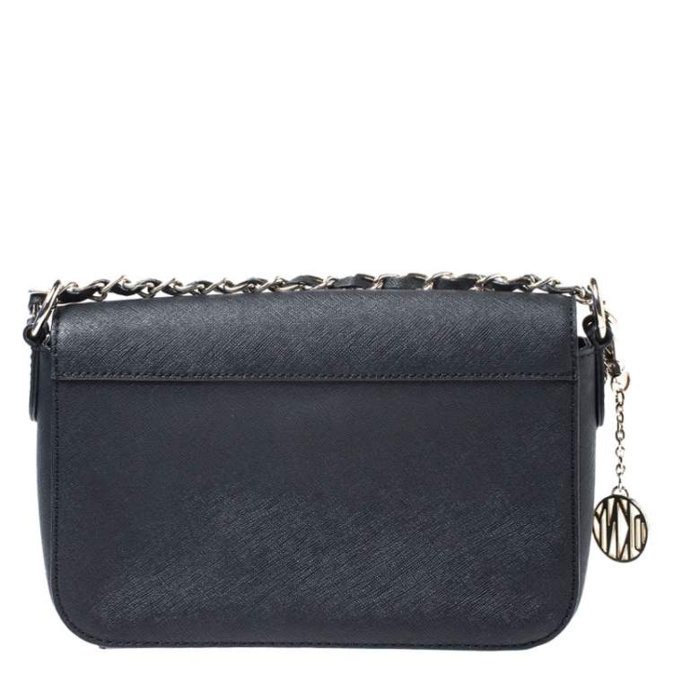 Pre Owned DKNY Black Leather Bryant Flap Crossbody Bag