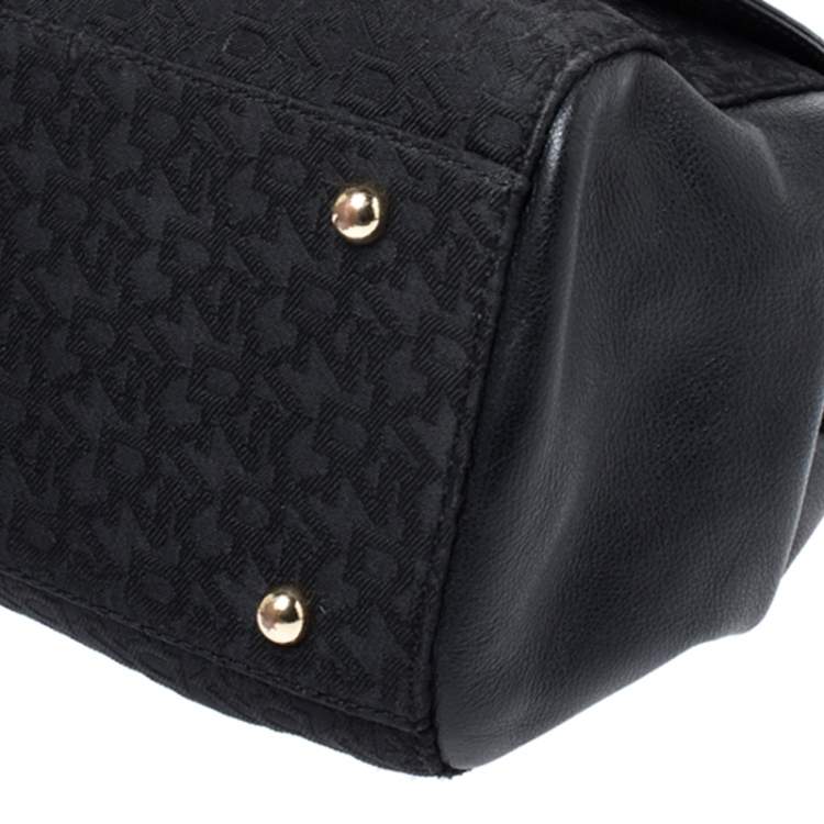 Pre Owned DKNY Black Signature Canvas and Leather Flap Lock Top Handle Bag