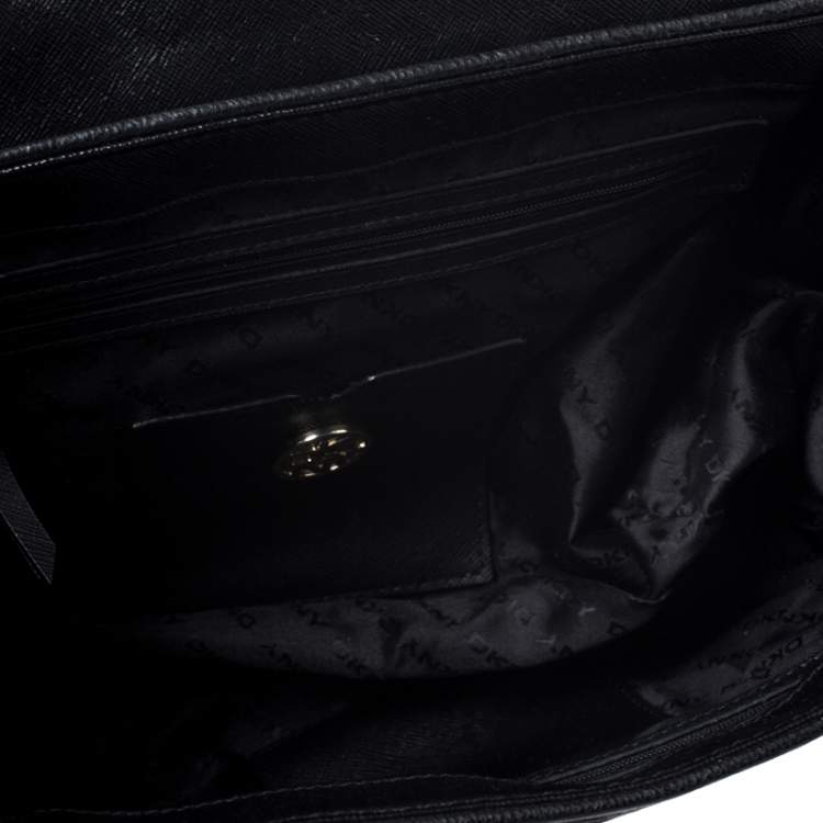 Pre Owned DKNY Black Signature Canvas and Leather Flap Lock Top Handle Bag