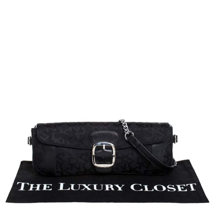 Pre Owned Dkny Black Monogram Canvas Flap Chain Shoulder Bag